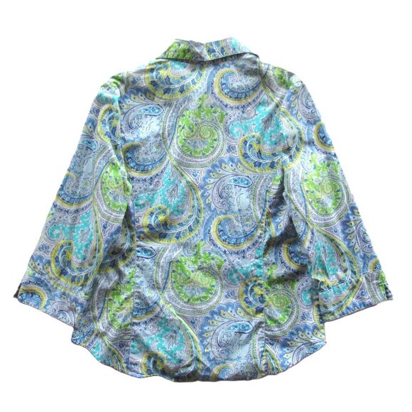 Chadwicks Women Shirt/Top Floral Blue/Green Buttons-Up Long Sleeves Cotton Sz 14 - Picture 2 of 8